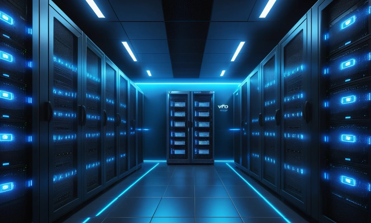 hightech server room glowing 0