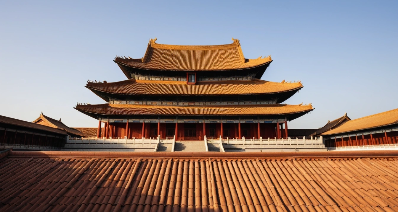 업무 효율<br>- 법인 전용 토요코인 비즈니스 회원 제도와 경비 관리 (a beautiful traditional East Asian palace roof with majestic clay tiles against a clear sky, cinematic historical aesthetic, no people)