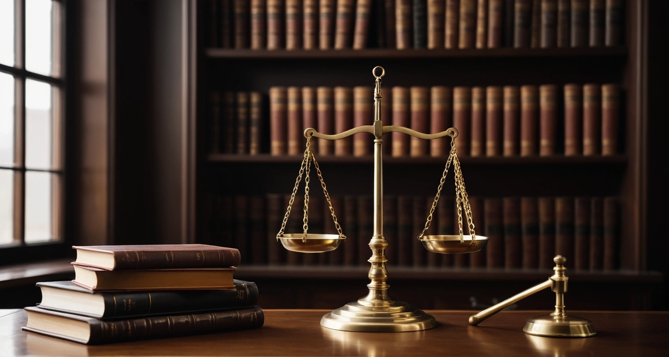 알뜰폰<br>- 알뜰폰 요금제 분석 및 선택 (a classic brass balance scale of justice next to leather-bound law books, moody professional legal aesthetic, no people)