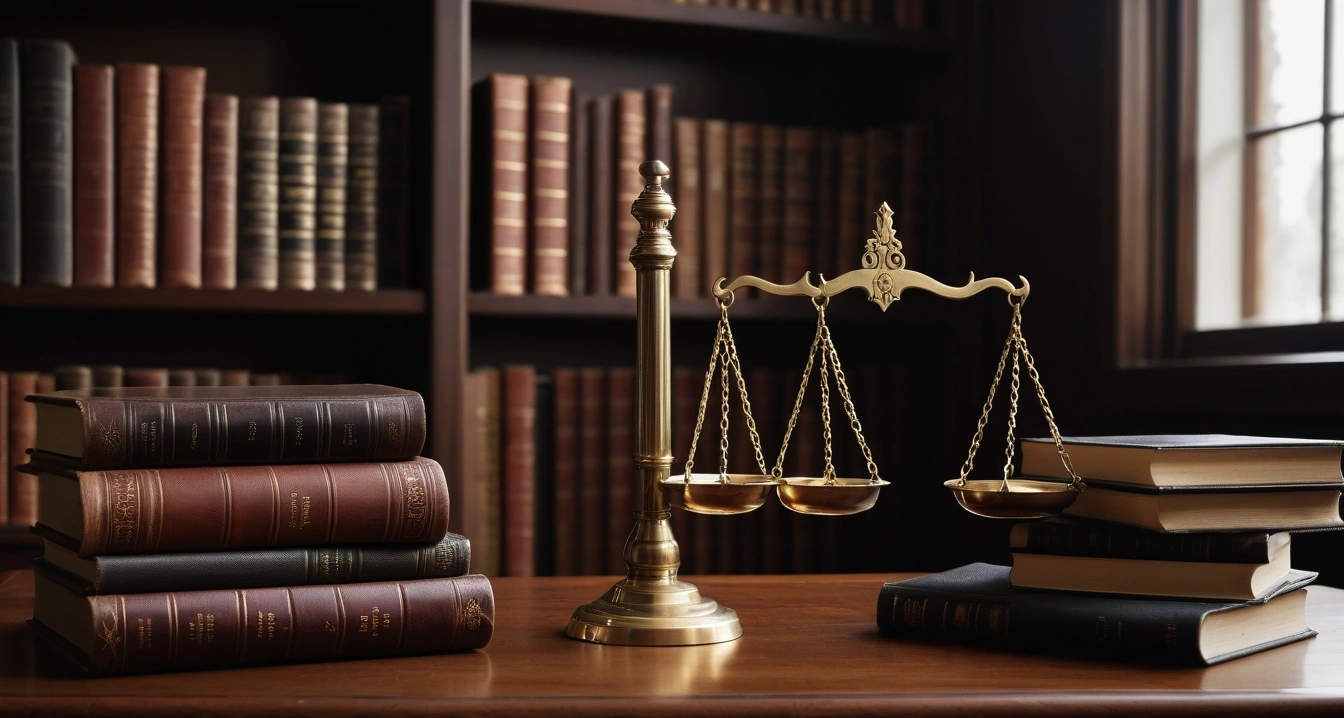 클라우드 구독 서비스<br>- 통신사 결합 구독 서비스의 역설 (a classic brass balance scale of justice next to leather-bound law books, moody professional legal aesthetic, no people)