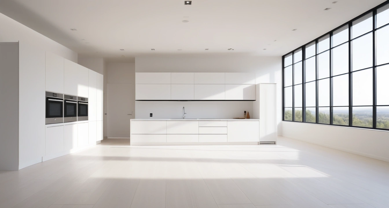 스마트홈<br>- AI 스피커와 개인정보 보호 설정 최적화 (a high-end digital home appliance displayed in a modern bright showroom, clean minimalist interior, no people)