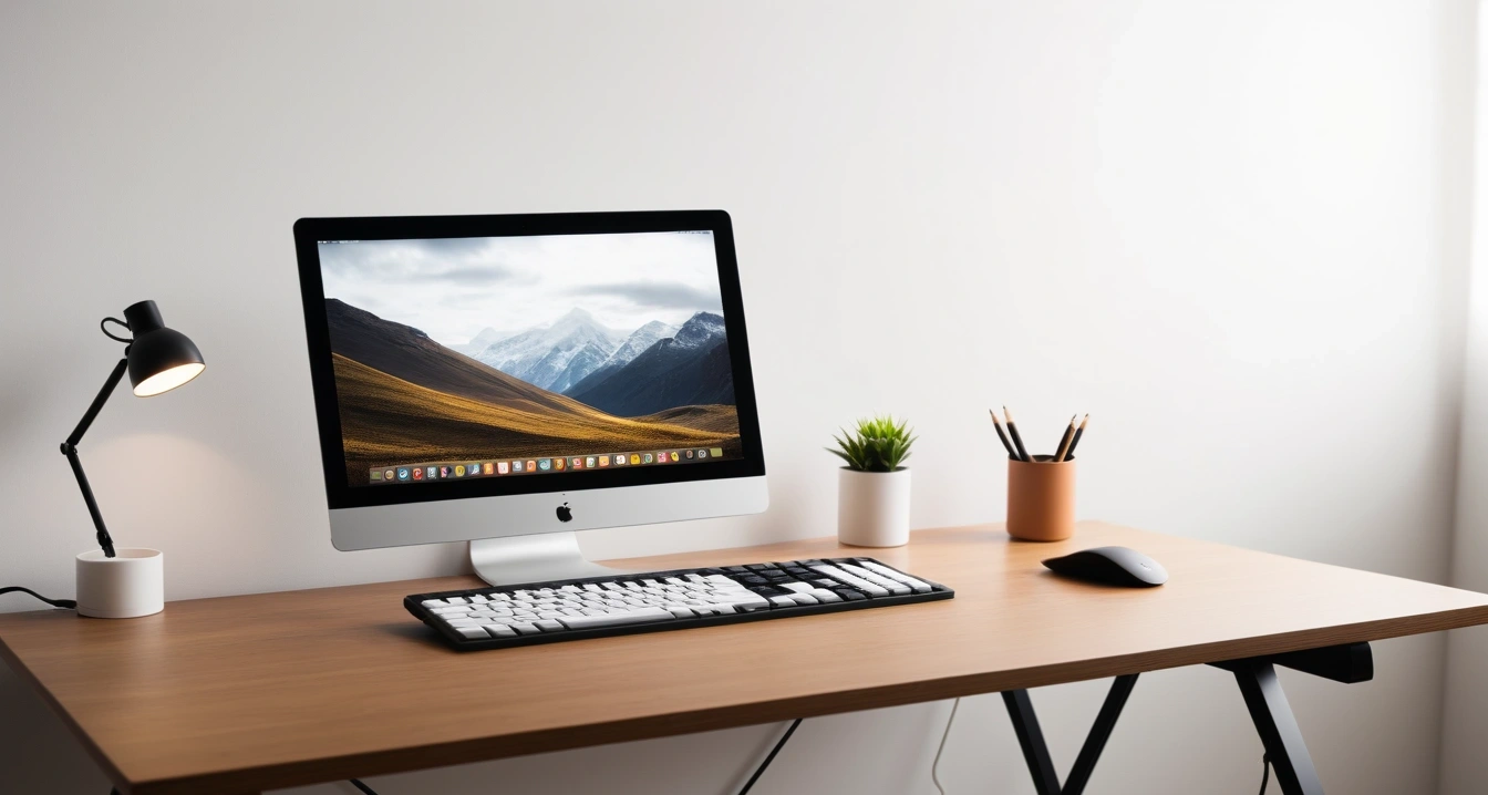 데이터 백업<br>- PC 시스템 데이터의 무결성 보존 및 영구 삭제 방지법 (a modern minimalist desk setup, mechanical keyboard, a sleek tablet displaying a colorful modern UI, soft lighting, no people)