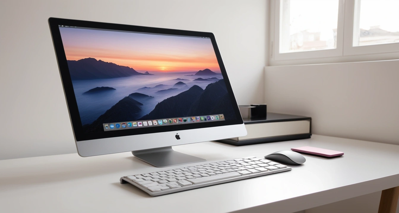 중고 IT 거래<br>- 중고 IT 기기 시세 산정 및 호갱 방지법 (a modern minimalist desk setup, mechanical keyboard, a sleek tablet displaying a colorful modern UI, soft lighting, no people)