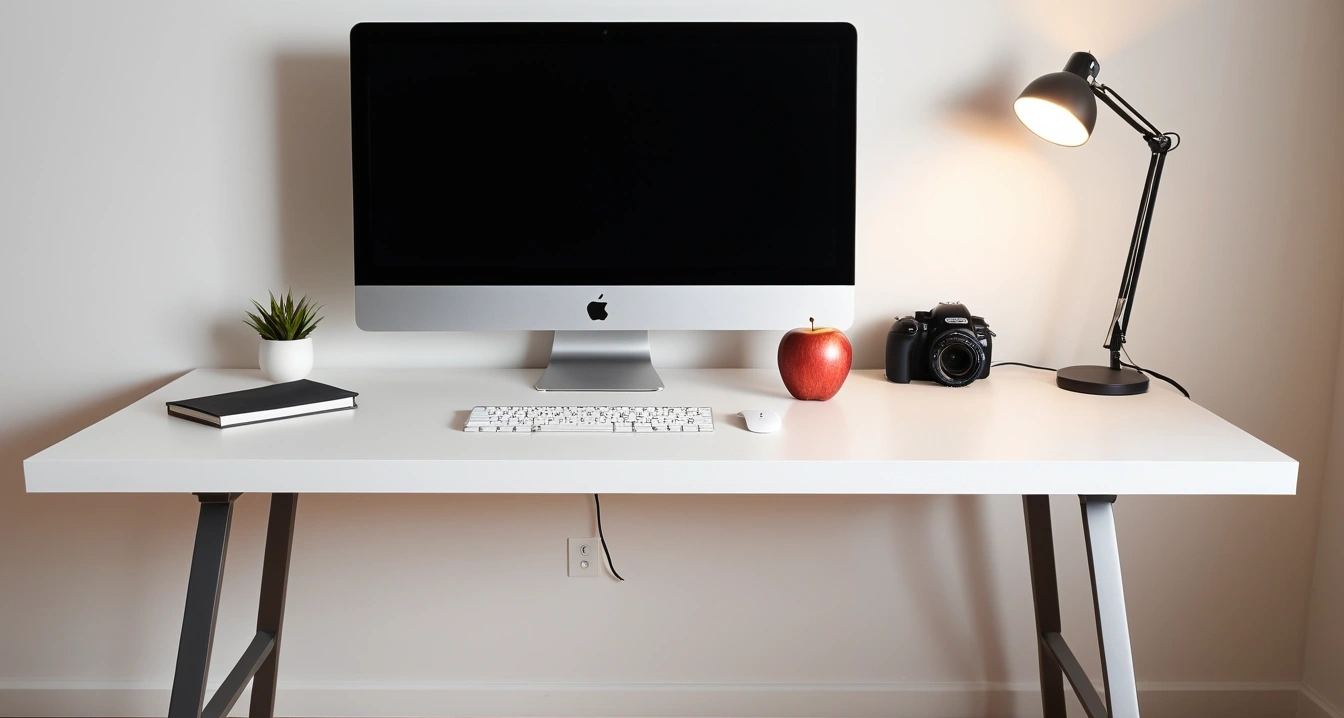a modern minimalist desk setup with appl 1