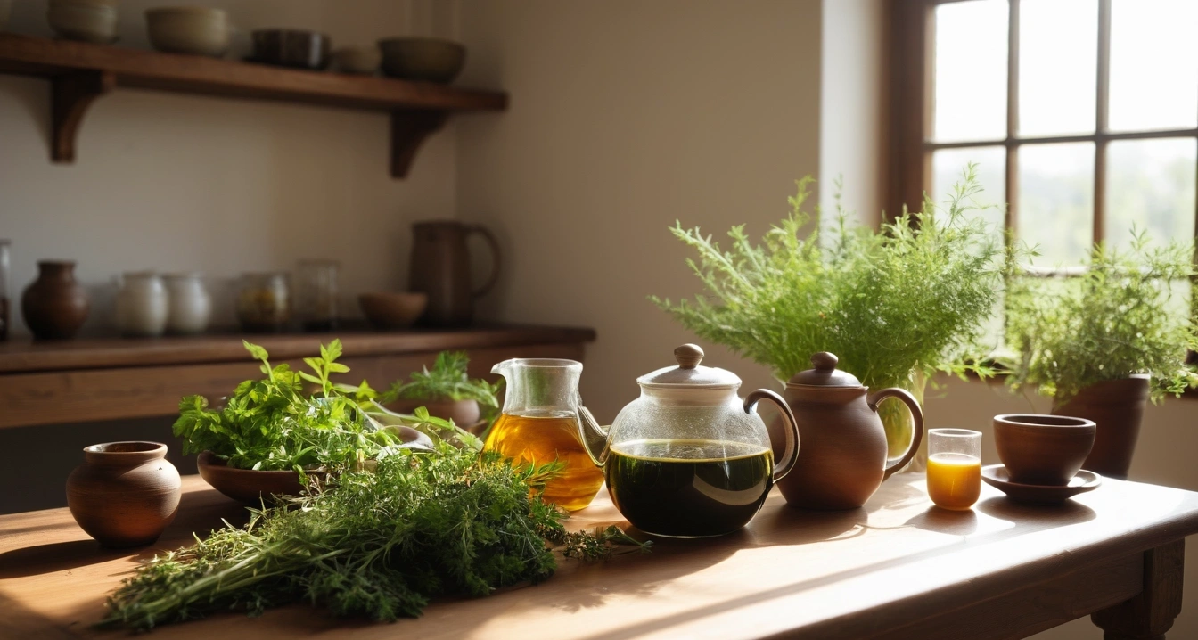 애플<br>- 아이폰 무한 사과 오류 해결을 위한 공식 서비스 센터 대처법 (a pristine bright herbal medicine preparation table, aesthetic ceramic teapot, fresh green healing herbs, soft natural light, no people)