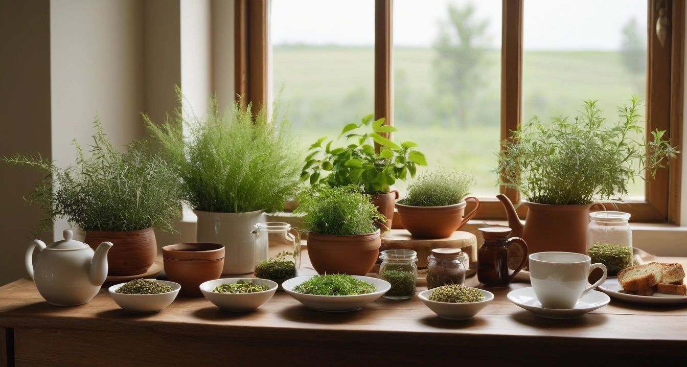 애플<br>- 사기 피해 사전 관리를 위한 신뢰할 수 있는 아이폰 거래 지침 (a pristine bright herbal medicine preparation table, aesthetic ceramic teapot, fresh green healing herbs, soft natural light, no people)