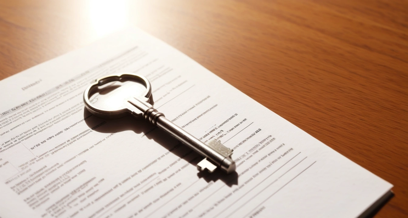 a shiny house key resting on a detailed 1 1