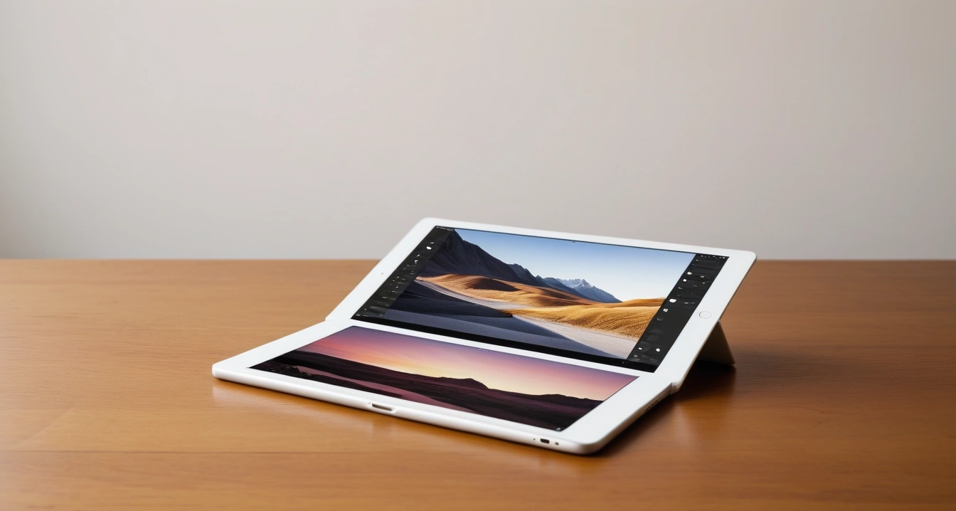 아이패드 미니 7세대 - 대학생을 위한 최적의 아이패드 미니 7세대 활용 최적화 세팅 (a sleek modern iPad mini 7th generation on a clean wooden desk, minimalist aesthetic, soft lighting, no people)