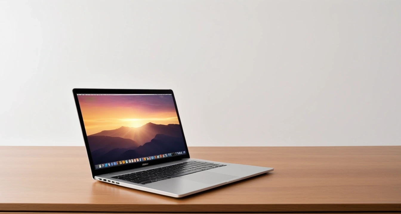 스마트폰 수리비<br>- 삼성케어플러스와 통신사 보험의 비용 방어 효과 (a sleek modern laptop and a smartphone on a clean wooden desk, minimalist aesthetic, soft lighting, no people)